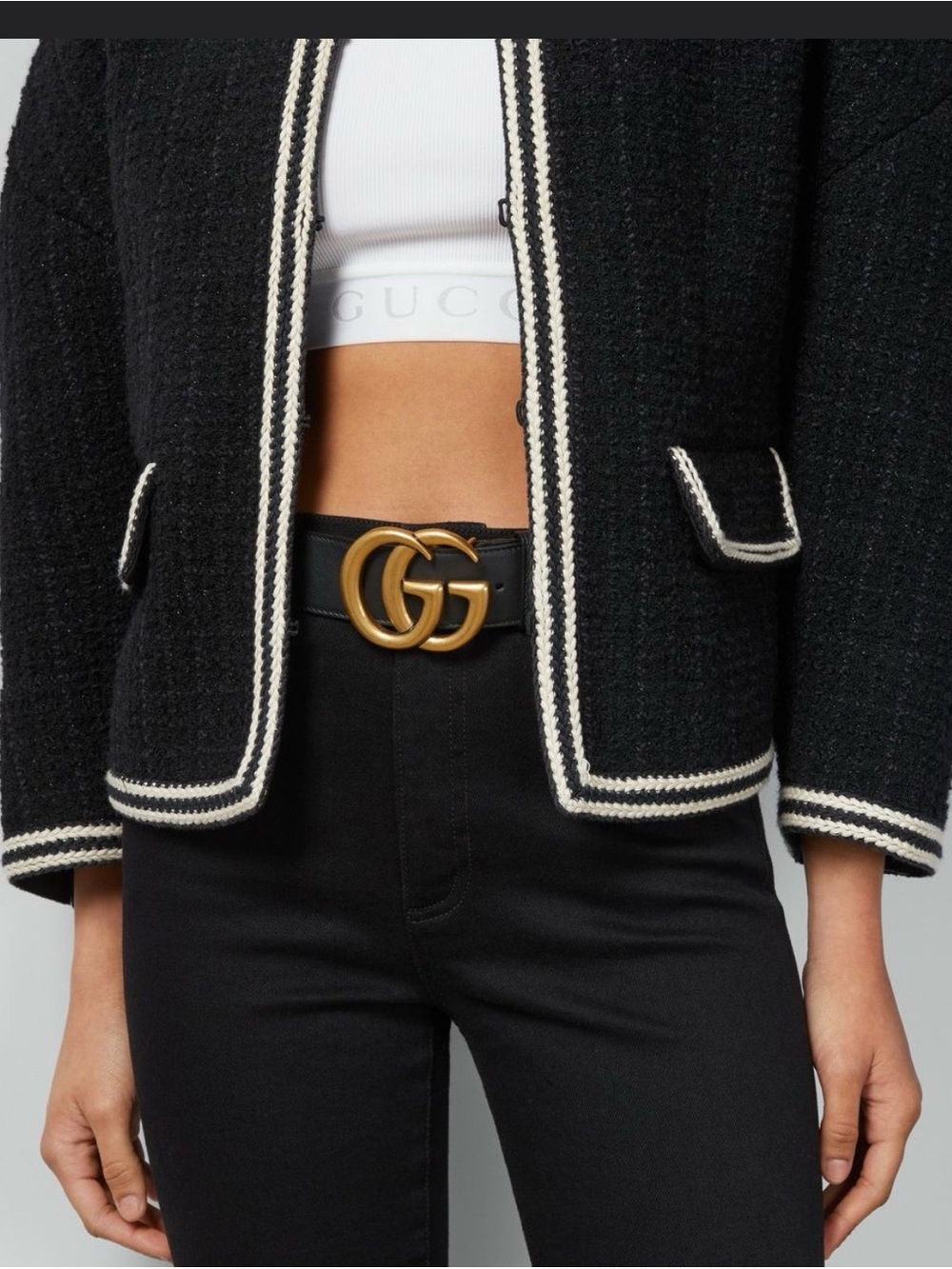 Gucci Black Leather Belt with Gold Interlocking G Buckle